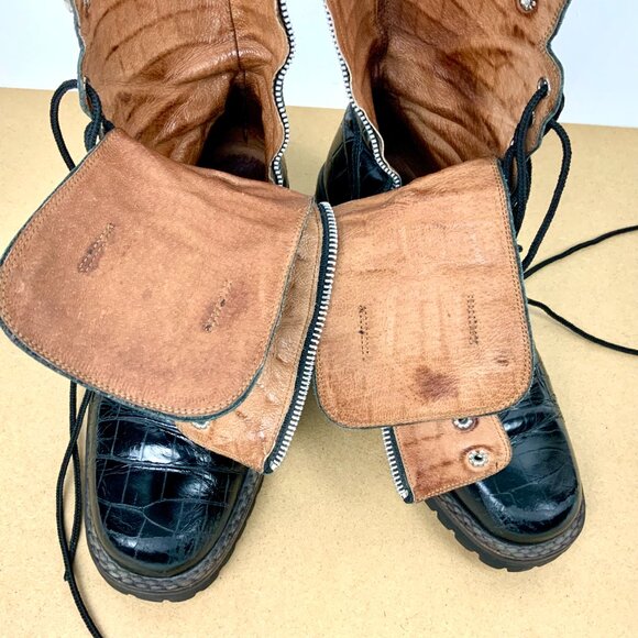 Cesare Paciotti Y2K Black Leather Embossed Croc Lace Up Combat Boots Sz 7 - Picture 16 of 16